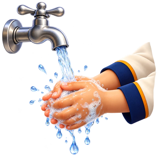 Washing hands under a tap